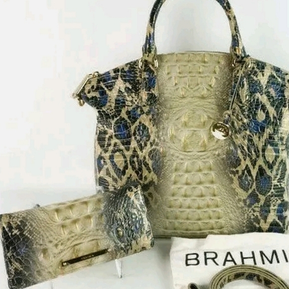 Brahmin 2 pcs Rare Duxbury Melbourne Satchel Purse Bag + Wallet NWT Italian - Picture 2 of 10